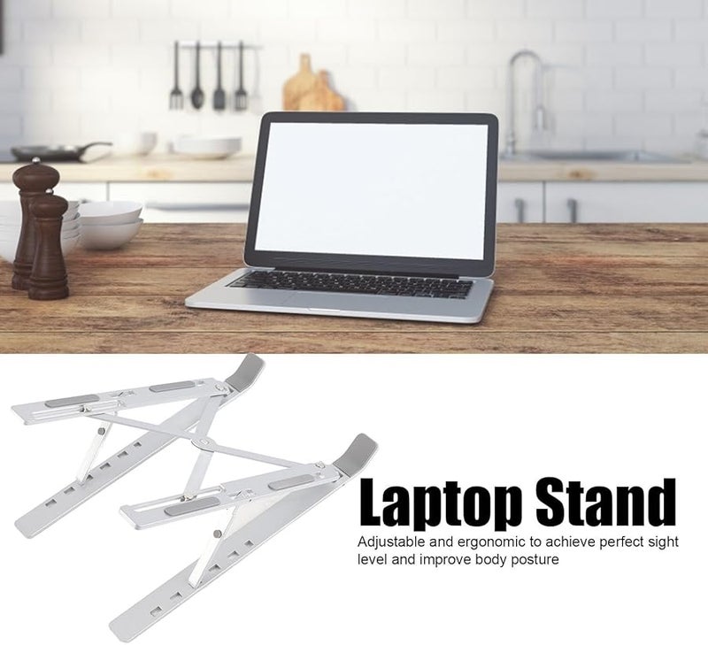 Silver Foldable Aluminum Laptop Stand Portable Adjustable Computer Riser with Cooling Ventilation - Image 2